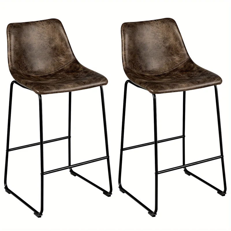 Barstoel – Barkruk – Keukenstoel – Barkruk – Barstoelen Set Van 2 – Imitatie Suède Bekleding – Metalen Frame – Zithoogte 76 cm – Vintage Bruin