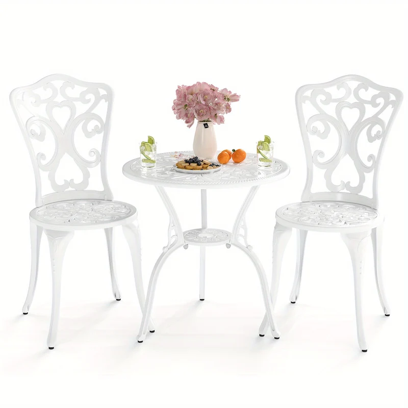 3-delige Bistro Set – Tuinset – Terrasmeubilair – Balkonset – Buitenmeubilair – Weerbestendig Gietaluminium – Parasoluitsparing
