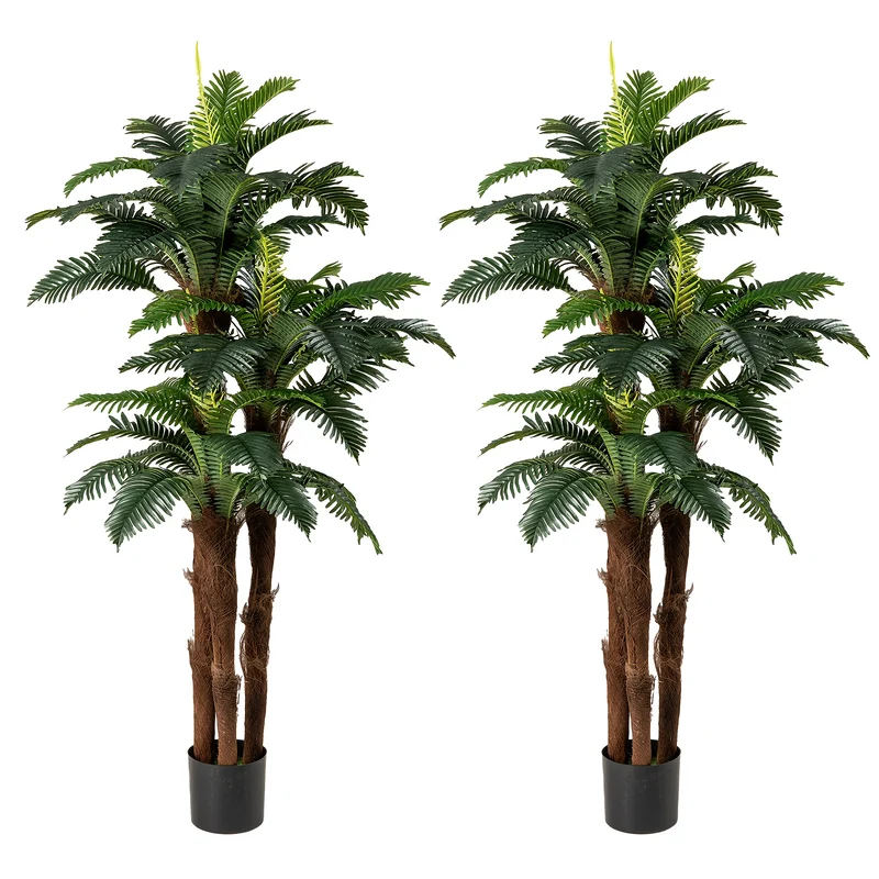 Kunstpalm – Nepplant – Kunstboom – Kamerplant – Tuindecoratie – Set Van 2 – 191,5 cm Hoog – Onderhoudsvriendelijk Met Cementvoet