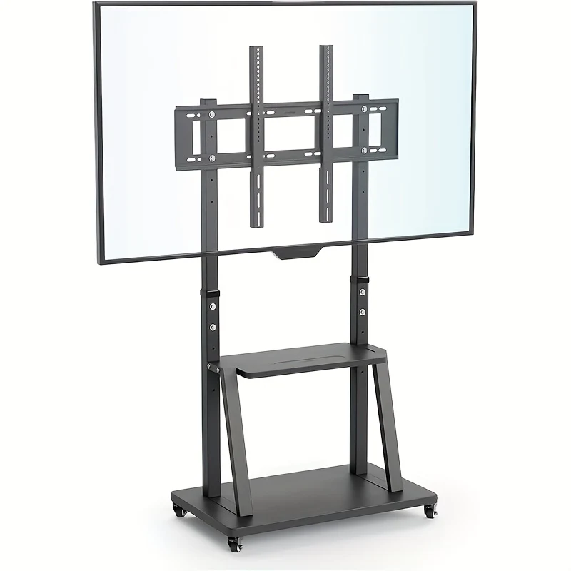TV Meubel Mobiel – Mobiele TV Standaard – TV Trolley – Verrijdbare TV-Standaard – Verrijdbaar TV-Meubel – voor 32-100 inch Schermen – Verstelbare Hoogte – Stevig Metaal – max. 80 kg Draagkracht – 2 Opberglepels – VESA tot 800x600 mm