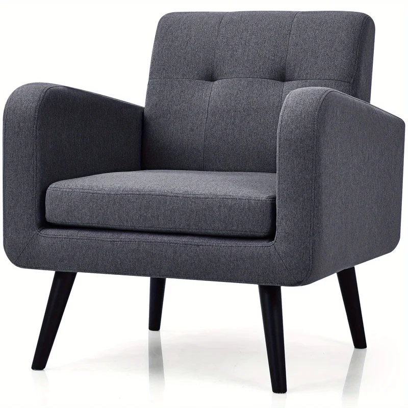 Fauteuil – Stoel – Accentstoel – Zetel – Loungefauteuil – Mid Century Modern – Rubberen Houten Poten – Ademend Linnen Bekleding – Comfortabel Design – Grijs
