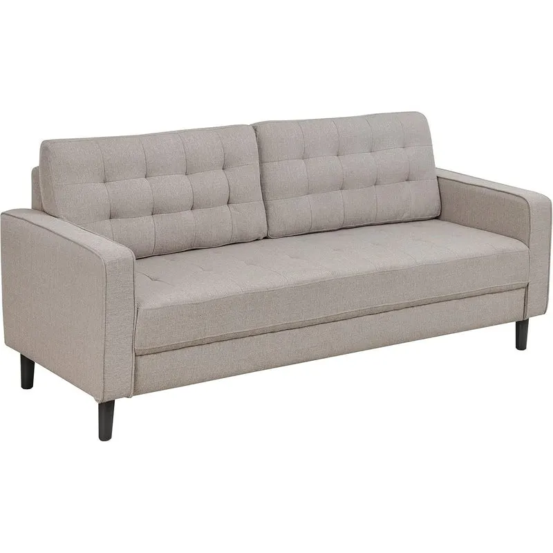 Bankstel – 3-Zitsbank – Sofa – Zitbank – Woonkamerbank – Beige Stof – Ademend Katoen – Houten Frame – Comfortabel & Duurzaam