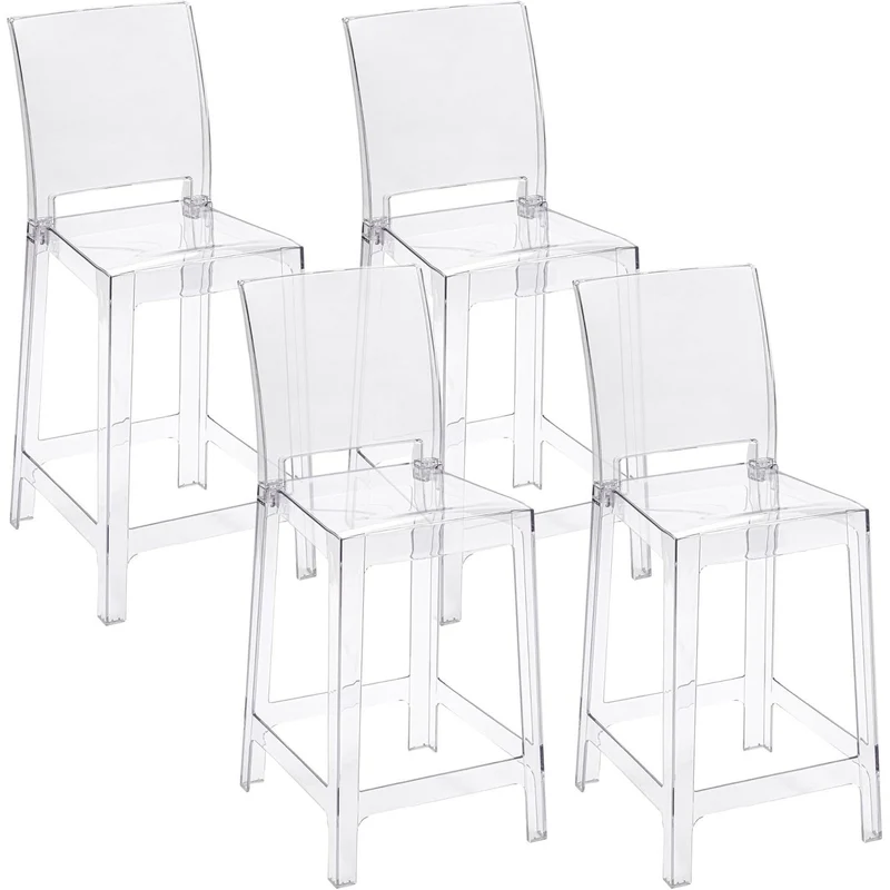 Transparante Stoelen – Doorzichtige Stoel – Kruk – Barkruk – Zitstoel – Polycarbonaat – Ergonomische Rugleuning – Stevige L-Vormige Poten