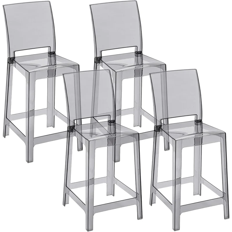 Krukken – Stoelen – Zithulpmiddelen – Zitmeubilair – Set Van 4 – Transparant Polycarbonaat – Ergonomische Gebogen Rugleuning