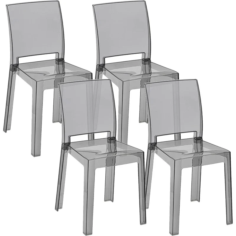 Kunststof Stoel – Transparante Stoel – Kuipstoel – Kruk – Eetkamerstoel – Ergonomische Gebogen Rugleuning – Duurzaam Polycarbonaat – Set van 4