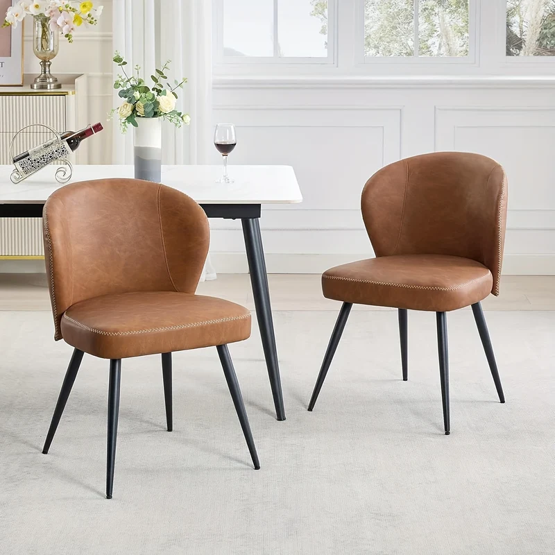 Eetkamerstoelen – Keukenstoelen – Stoelen Set – Kunstleren Stoel – Design Stoel – Ergonomisch Comfort – Duurzaam Stalen Frame – 120 kg Draagkracht – Bruin
