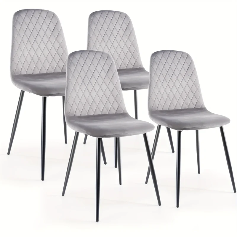 Eetkamerstoel – Keukenstoel – Kuipstoel – Stoel – Dinersstoel – Set van 4 – Grijze Velvet Bekleding – Ergonomische Rugleuning & Hoogwaardig Schuim