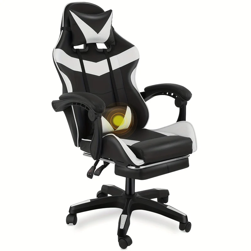 Gamingstoel – Gamestoel – Gaming Chair – Game Stoel – Bureaustoel – Ergonomisch Design – Verstelbare Rugleuning Met Voetensteun – Zwart Wit