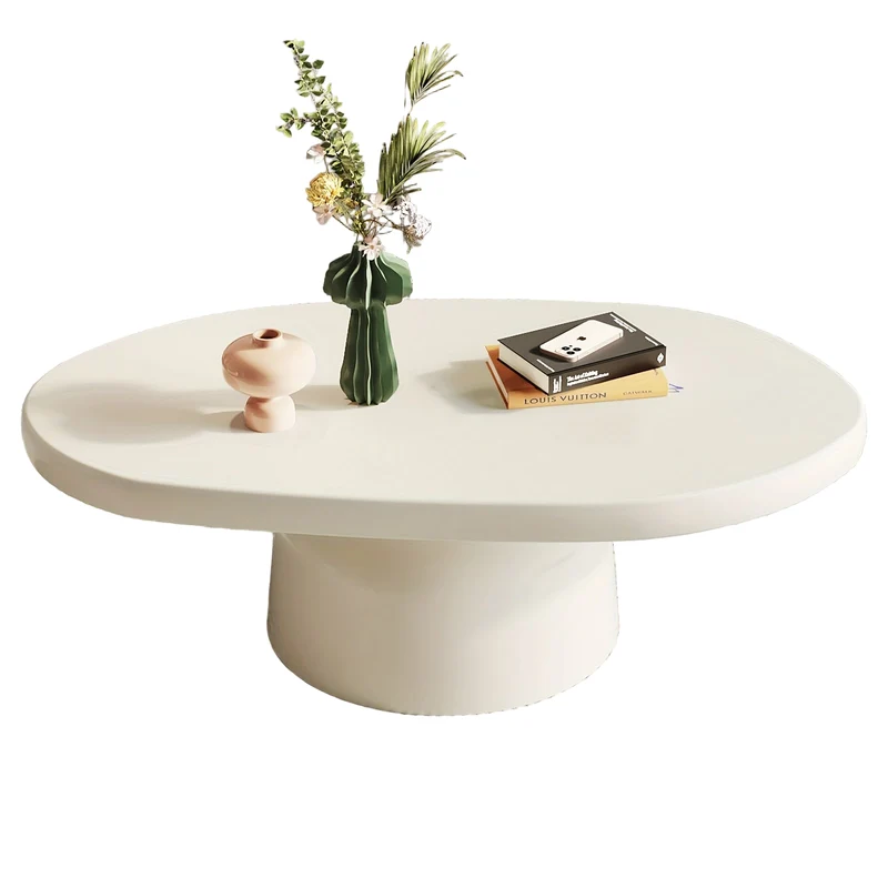 Ovale Salontafel – Moderne Tafel – Coffee Table – Woonkamermeubel – Bijzettafel – Milky White Afwerking – Ruimtebesparend Ontwerp – Duurzaam Hardhout
