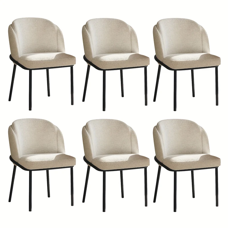 Eetkamerstoelen – Stoelen – Dining Chairs – Zwarte Poten Stoelen – Witte Stoelen – Ergonomisch Design – Comfortabele Zachte Bekleding – Set Van 6 – Duurzaam Metalen Frame – Geschikt Voor Harde Vloeren