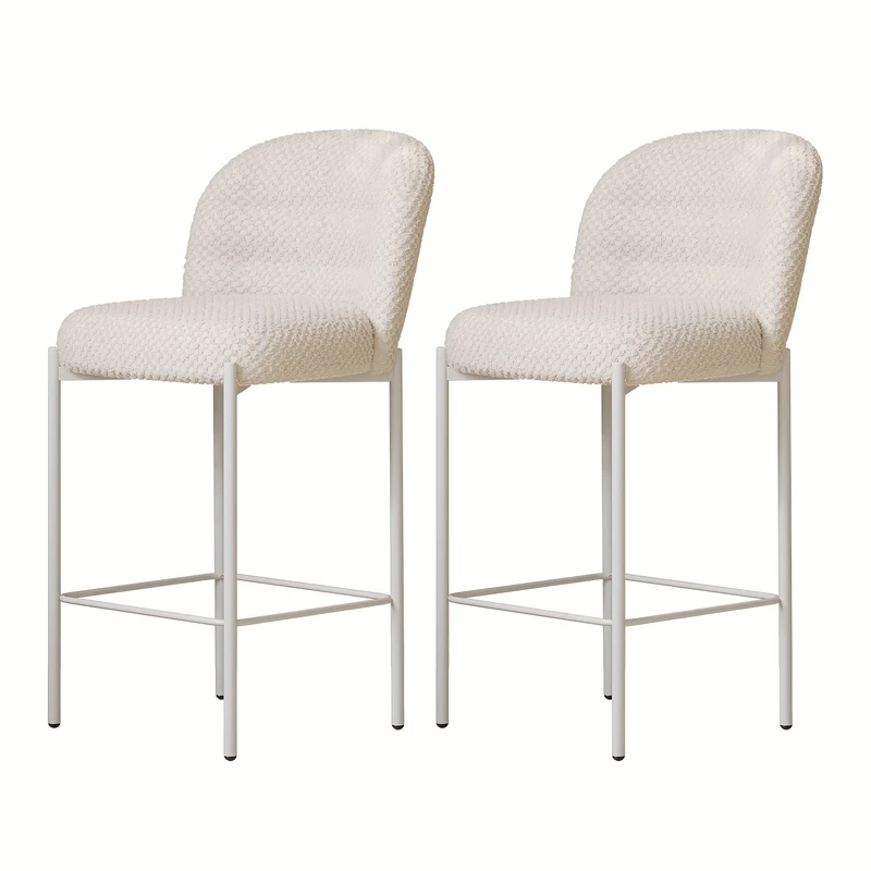 Barstoel – Barkruk – Barkrukken – Barstoel Met Rugleuning – Keukenstoel Set Van 2 – Modern Design – Zacht Gewatteerd Beige Kussen – Stabiel Wit Metalen Frame