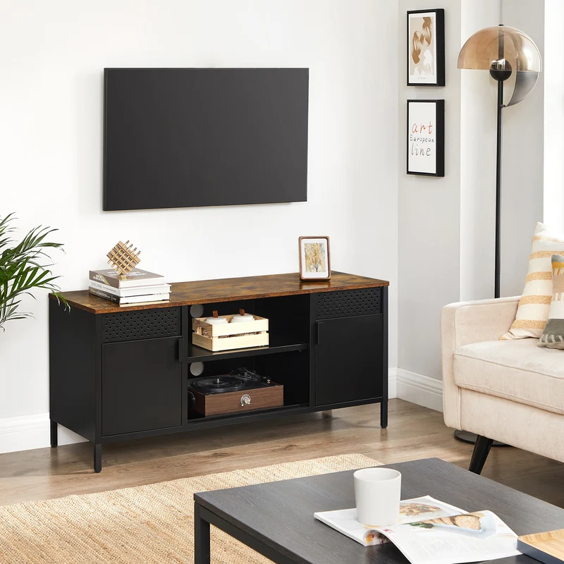 Tv Meubel – Tv Kast – Tv Dressoir – Entertainment Meubel – Media Meubel – Geschikt Voor Tv Tot 55 Inch – MDF Met Staalframe, 3 Verstelbare Schappen