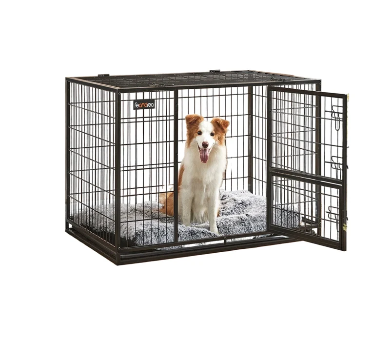 Hondenbench – Hondenkooi – Hondenrek – Dierenkooi – Hondenhuis XXL – Metalen Bench – 107 x 70 x 74,9 cm – 5 Vergrendelingspunten – Uitneembare Lade – Zwart
