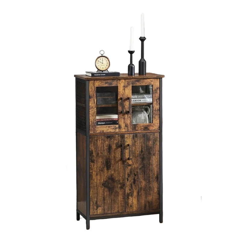 Badkast – Wijnkast – Barkast – Opbergkast – Drankkast – Industrieel Design – Verstelbare Plank – Stalen Frame – 60x30x108 cm – Vintage Bruin-Zwart