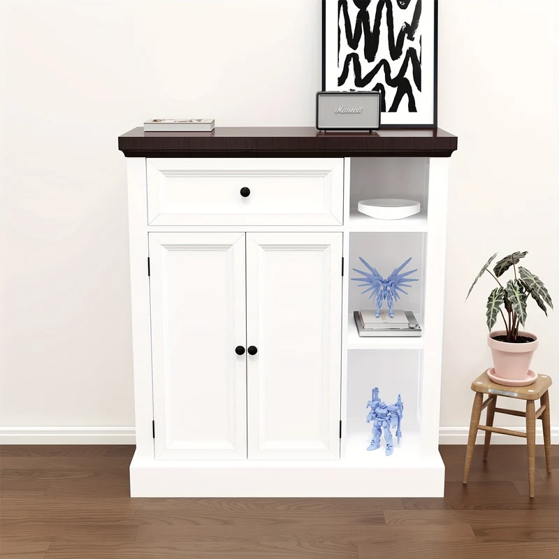 Opbergkast – Kasten – Opbergmeubel – Wandkast – Schuifdeurkast – Vrijstaand – Schuifdeuren – 3 Verstelbare Planken – Sterk Spaanplaat – 75x30x80 cm – Wit