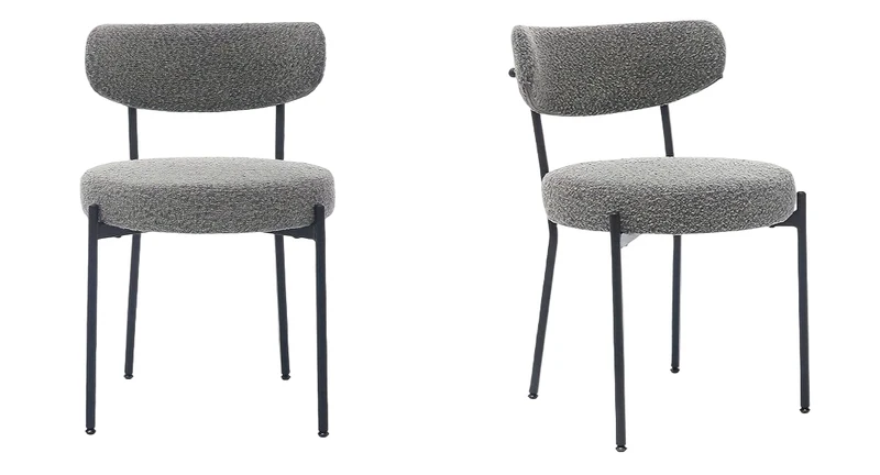 Eetkamerstoel – Keukenstoel – Stoel – Kuipstoel – Zonder Armleuning – Gestoffeerde Zitting – Metaal Onderstel – Comfortabele Rugleuning - Set van 2 - Grijs