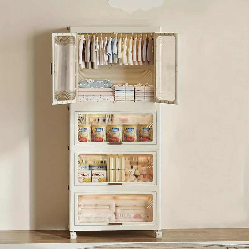 Kledingkast – Vouwbare Kast – Opvouwbare Kledingkast – Draagbare Garderobekast – Ruime Kast – 4 Laags – 10 Hangers – Mobiel Met Wieltjes – Eenvoudige Montage - Wit