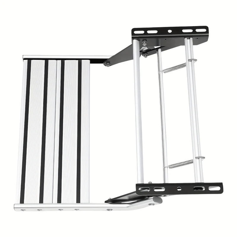 Instaptrap Camper – Opvouwbare Trap – Caravan Trap – Bus Instap – Enkele Trede – Aluminium Legering – Antislip Voetplaat – Draagkracht 150 kg – Zilver