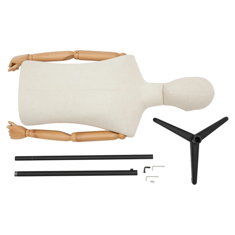 Mannenetalagepop – Etalagepop Heren – Displaypop Man – Kledingpoppetje – Etalagepop Verstelbaar – Verstelbare Hoogte 135-193 cm – Houten Body Met Linnen Bekleding