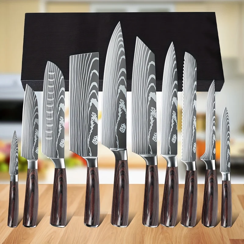Professional Japanese Chef Knife Set, 10pcs Chef'S Knife Set, High-carbon Stainless Steel, Kitchen Knife, Paring Knife, Santoku, Cutting Knife, Chef'S Knife For Meat, Fruit, Vegetables, Cooking Knife With Gift Box