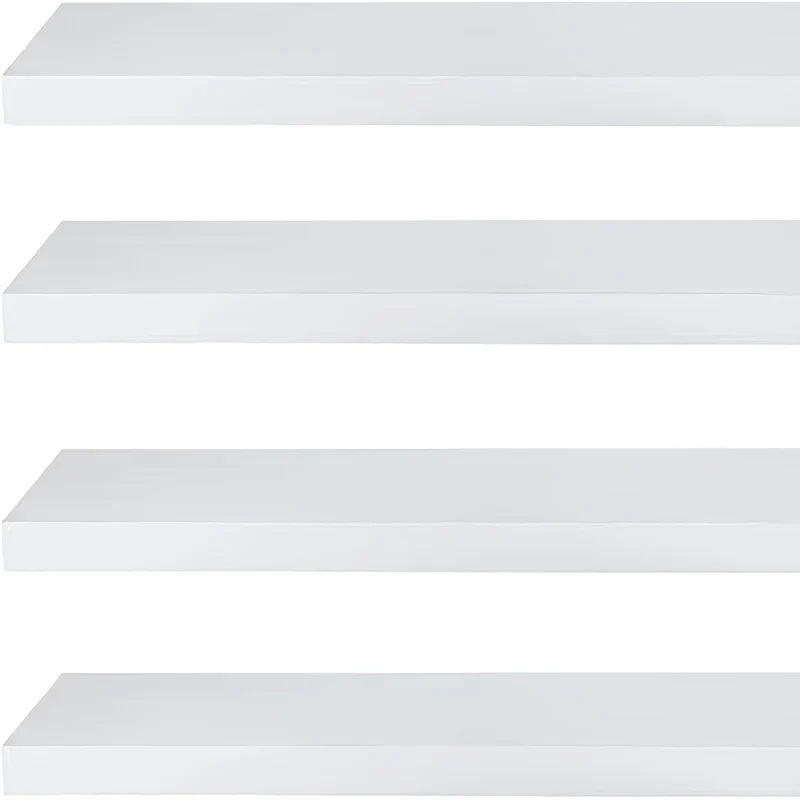 Zwevende plank – Wandplank – Muurplank – Opbergplank – Decoratieve plank – Set van 4 – MDF – Rustiek Wit – Diverse afmetingen 40/60/80/120 cm – Draagvermogen 3-5,5 kg