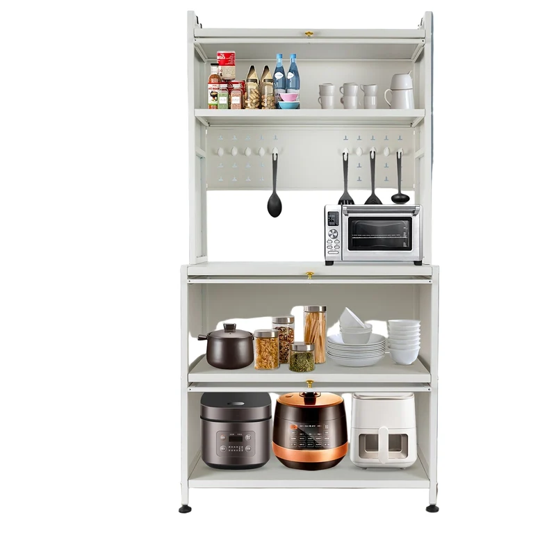 Keukenrek – Keukenkast – Keuken Organiser – Staand Rek – Opbergrek – 5 Laags – Roestvrij Staal – Wieltjes Met Rem