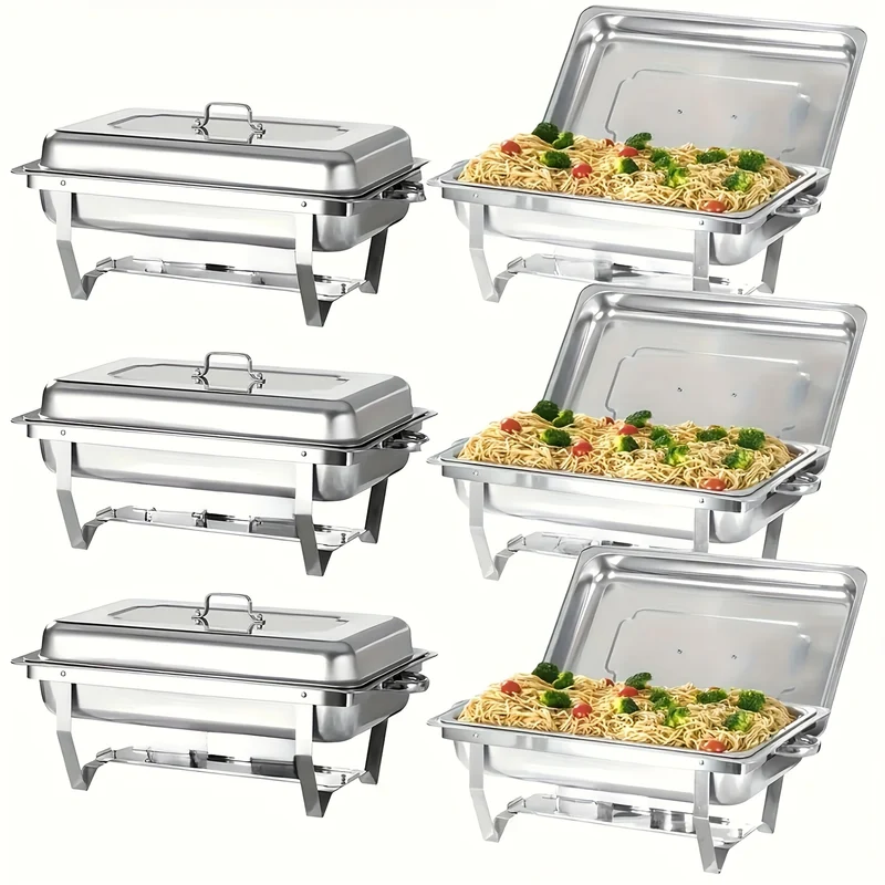 Warmhoudplaat – Buffetwarmer – Chafing Dish – Warmhoudschaal – Rechaud – 6-delig RVS Set – Roll-top Deksel – 7,5 Liter Inhoud