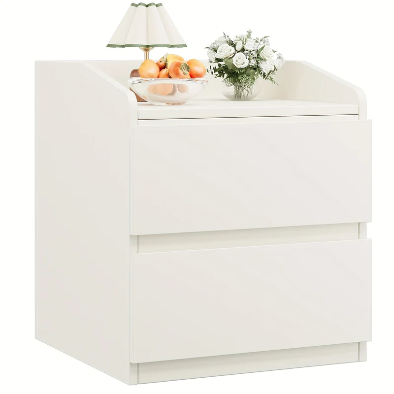 Nachtkastje – Bijzettafel – Opbergkastje – Ladekast – Wandkast – Modern Wit – Metalen Frame – Handgreeploos Design – 2 Ruime Lades – Eenvoudig Te Monteren – Duurzaam MDF