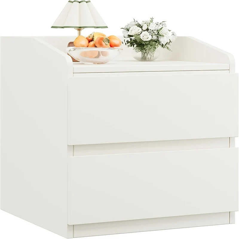 Nachtkastje – Bedside Table – Tafel – Opbergkastje – Lade Kastje – Wit Houten – 2 Lades – Handgreepvrij – Compact & Duurzaam