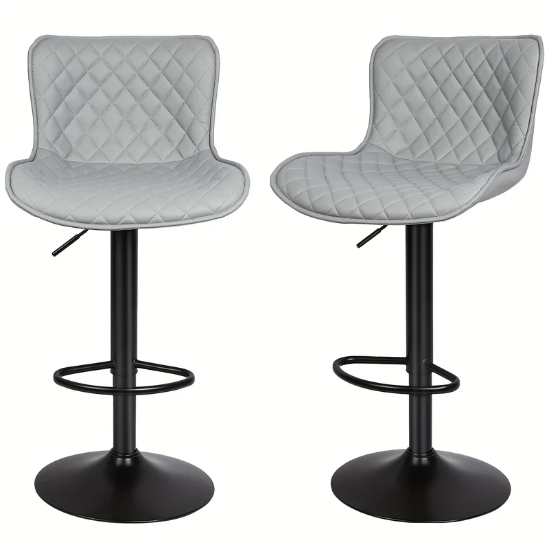 Barstoel – Barkruk – Barstoeltje – Keukenkruk – Barkrukken Set – 360° Draaibaar – Verstelbare Hoogte – PU Leder Bekleding – Metaal Frame – Lichtgrijs