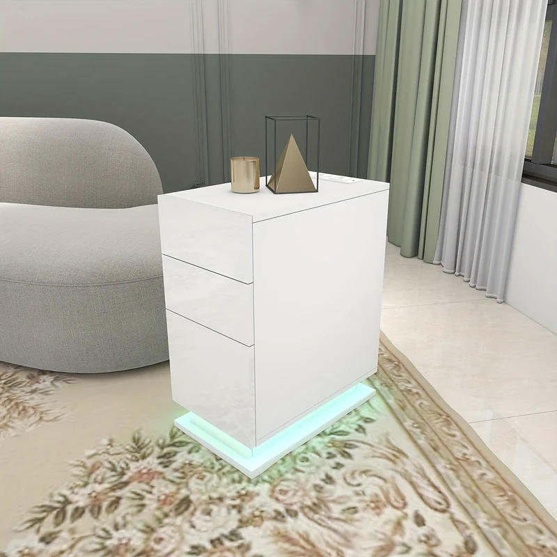 Nachtkastje – Bedside Table – Nachtkast – Opbergkastje – Slaapkamerkastje – Wit – 3 Lades – Compact Ontwerp Onder 68,5 cm – Duurzaam Hardhout