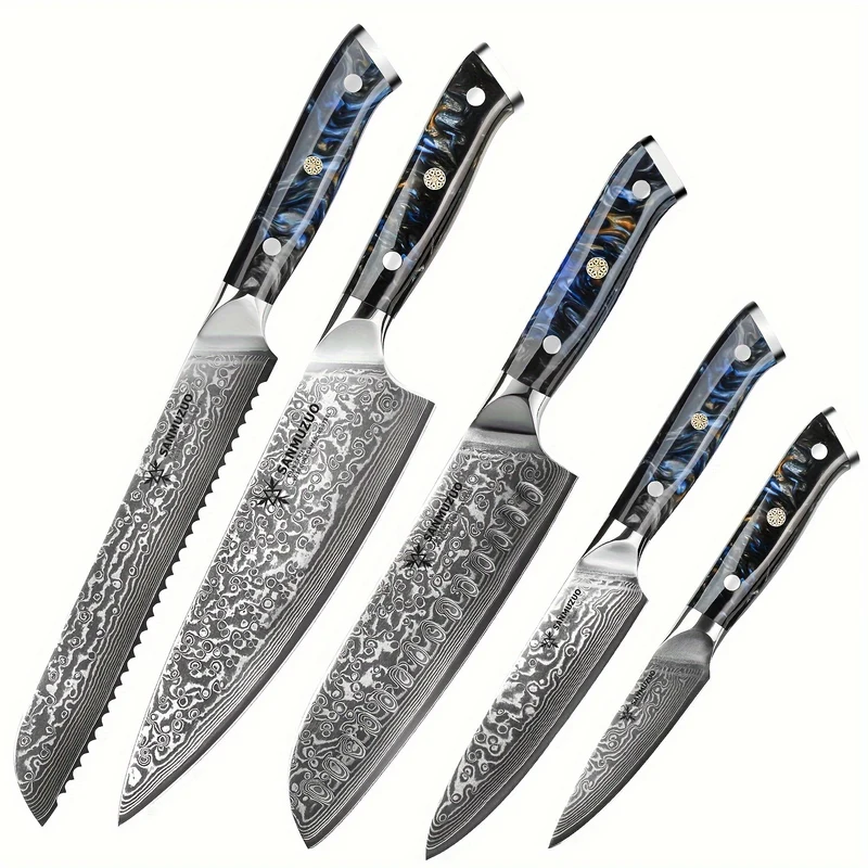Damessmessenset – Keukenmessenset – Koksmessenset – Japanse Messen – Vleesmes – 5-delig – Ultra Scherp VG-10 Staal – Ergonomische Hars Handgreep