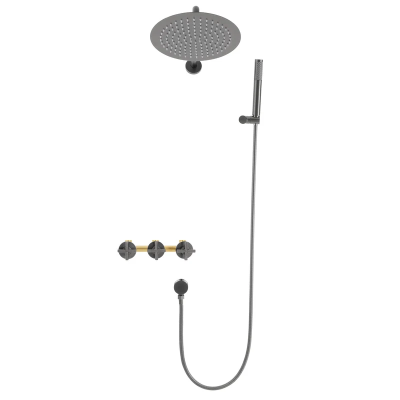 Douchekraan – Douchemengkraan – Doucheset – Thermostaatkraan – Handdouche – RVS – Regendouche 25 cm – Verstelbare Handdouche 45°