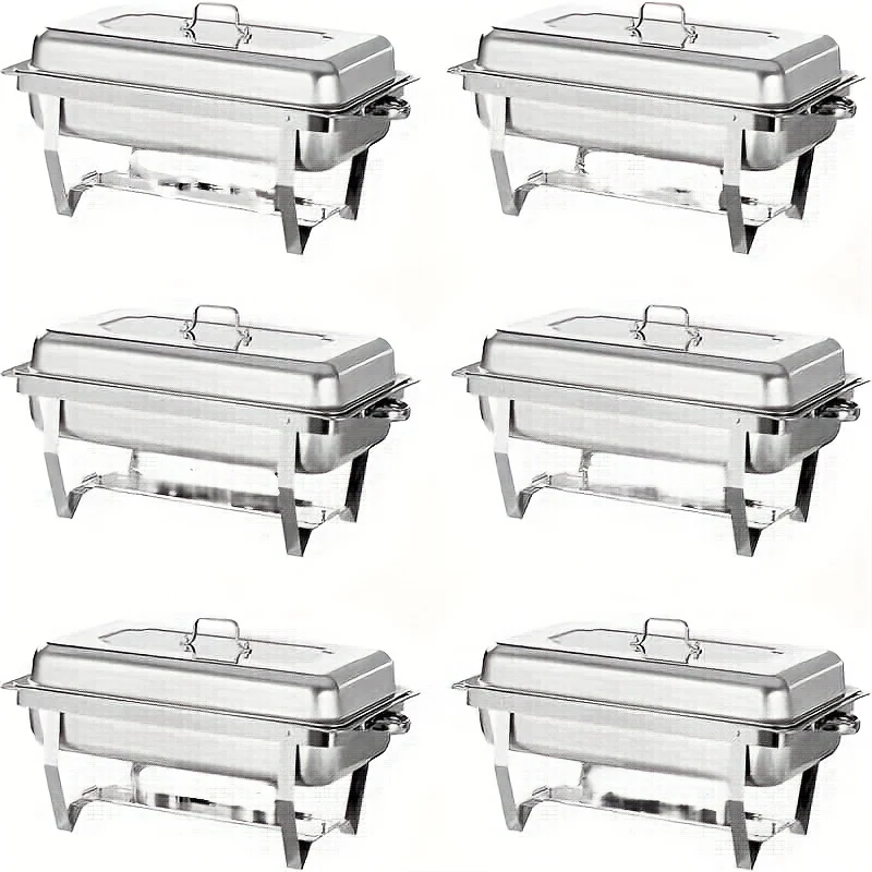 Chafing Dishes – Buffet Warmhouders – Voedselwarmers – Warmhoudbakken – Buffet Schalen – 6 Stuks Set – Roestvrij Staal – 9 Liter Inhoud