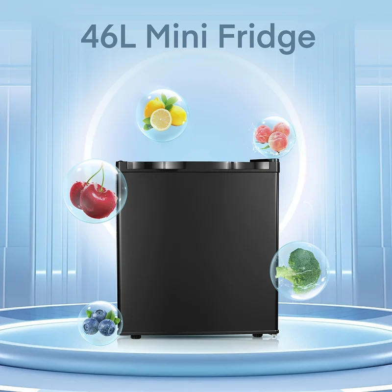Mini Koelkast – Minibar – Tafelmodel – Kleine Koelkast – Compacte Koelkast – 46 Liter Inhoud – Met Vriesvak – Energiezuinig E-Klasse – 42 dB Stil Geluid – Verstelbare Deurtjes & Temperatuur