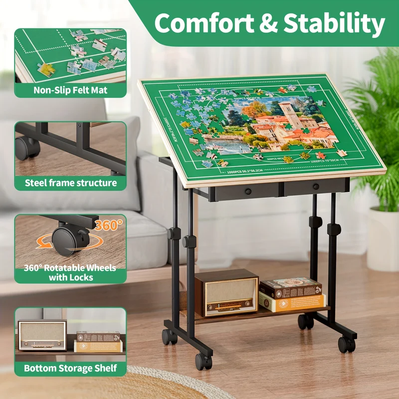 Multifunctionele Tafel – Verstelbare Tafel – Hobbytafel – Schrijftafel – Opbergtafel – 88,9x66 cm – 5 Kantelhoeken – 6 Laden Metalen Frame