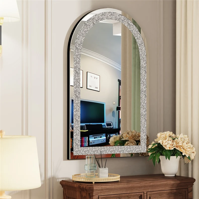 Wandspiegel – Passpiegel – Badkamerspiegel – Hangspiegel – Woonspiegel – Boogvormig Design – 60x90 cm Kristalhelder Glas