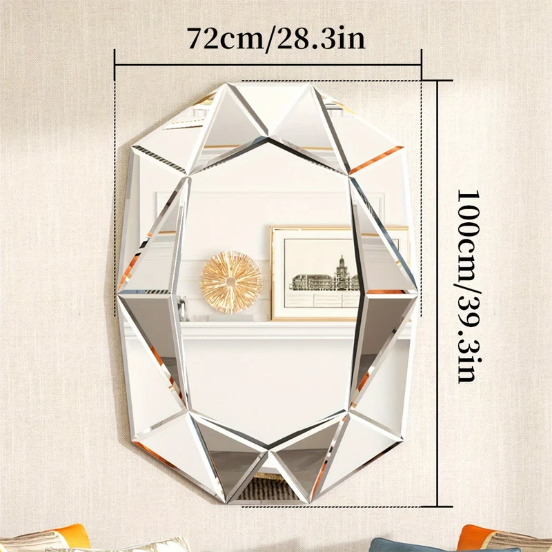 Wandspiegel – Spiegel – Muurspiegel – Badkamerspiegel – Decoratieve Spiegel – Onregelmatig Ontwerp – Facetrand Diamantvorm – 72x100 cm – Hoogwaardig Glas