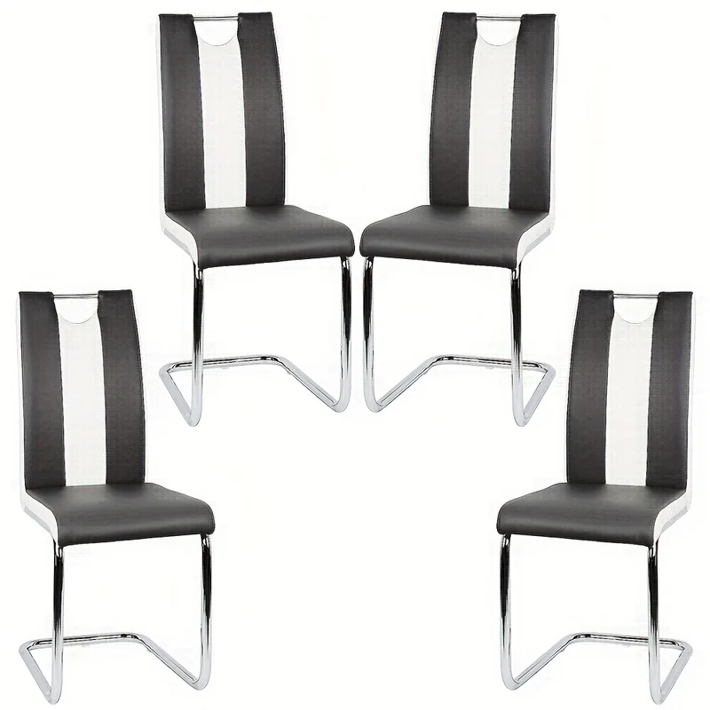 Eetkamerstoel – Stoel – Kuipstoel – Dining Chair – Dinerstoel – Ergonomisch Design – Gestoffeerd Kunstleer – Set Van 4 – 49x39,5x98,5 cm – Met Gebogen Rugleuning