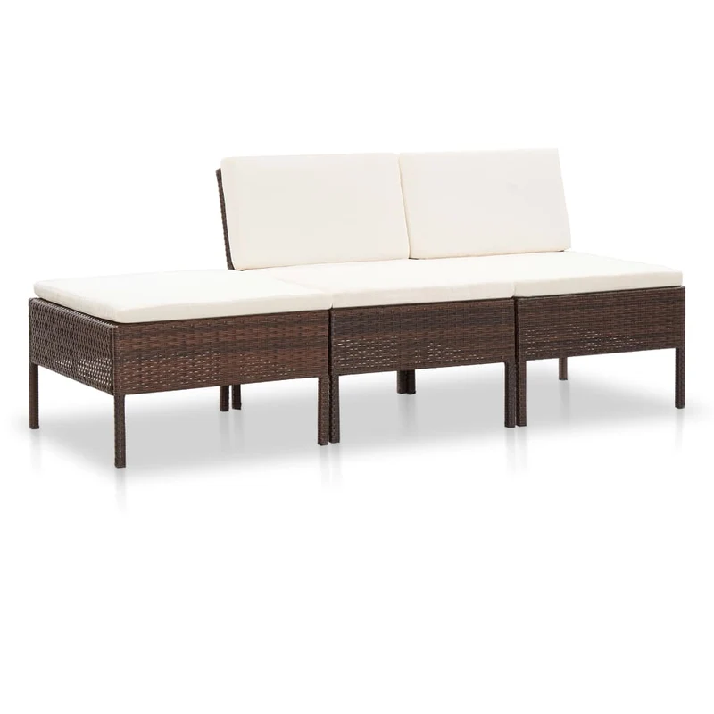 Loungeset – Loungesofa – Tuinset – Loungemeubel – Tuinmeubel – 3-delig – Weerbestendig PE Rattan – Comfortabele Afneembare Kussens – Modulair Ontwerp – Warm Bruin