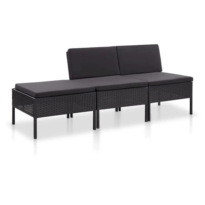 Loungeset – Tuinset – Loungemeubels – Buitenbank – Black – Weerbestendig Poly Rattan – Comfortabele Dikke Kussens