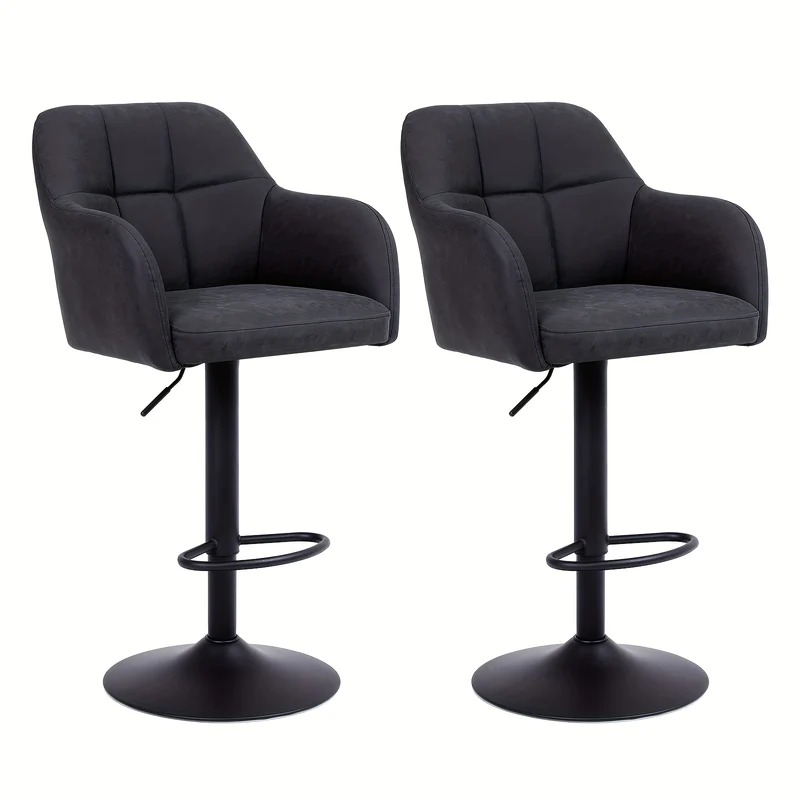 Barstoel – Barkruk – Barstoelen – Keukenstoel – Kruk – Verstelbare Hoogte – 360° Draaibaar – Met Armleuningen – Memory Foam Zitkussen – Met Metalen Frame – Set van 2 – Bruin