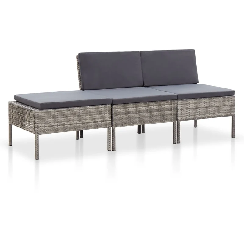 Loungebank – Loungeset – Tuinbank – Tuinmeubel – Balkonbank – Weerbestendig PE Rattan – Stevig Stalen Frame – 3-delig – Inclusief Comfortabele Kussens – Grijs