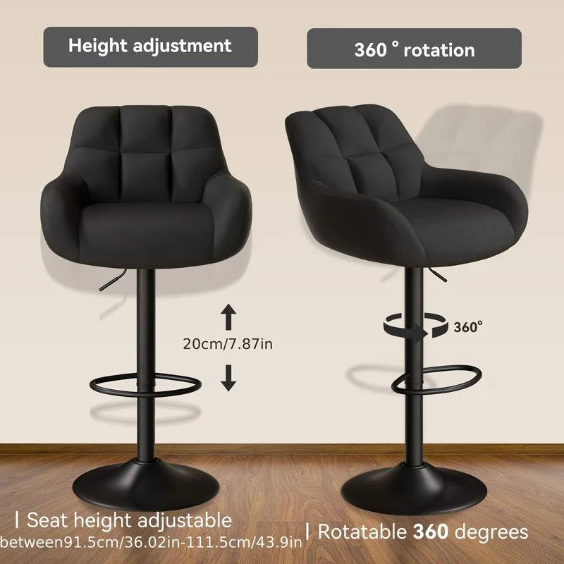 Modern Bar Stool Set of 2, Ergonomic, Adjustable Metal Frame with Backrest and Armrests, Bar Stools, Kitchen Island Bar Stools for Kitchen Islands, Home Bars, Restaurants [2 Colors Available].
