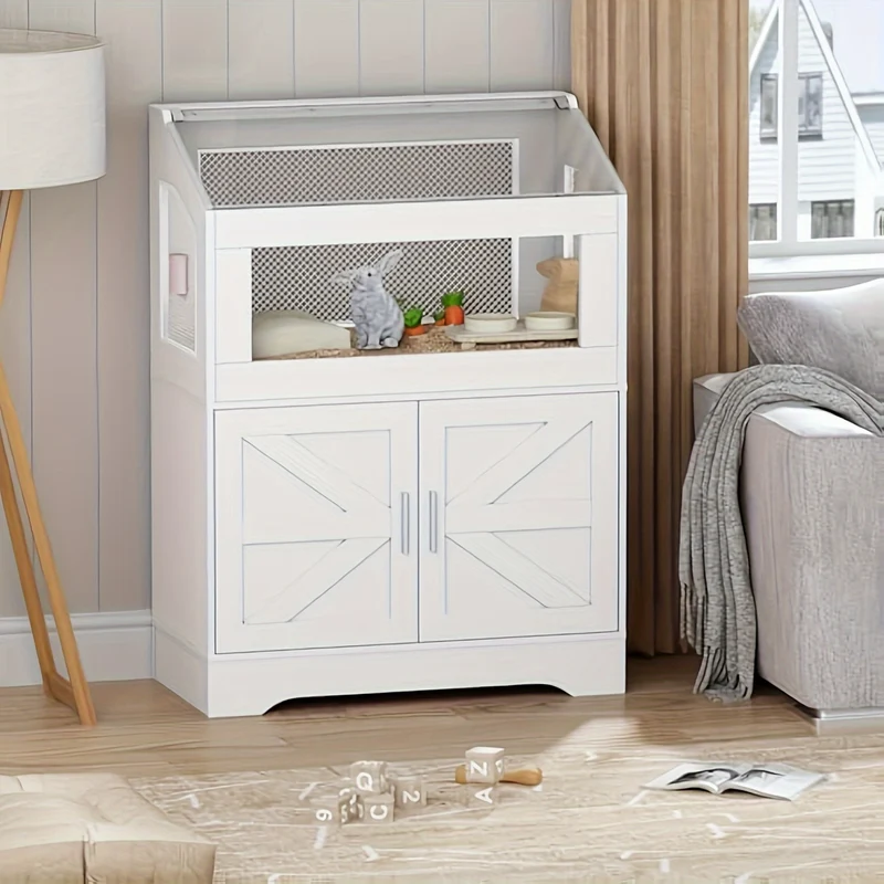 Hamsterkooi – Knaagdierenkooi – Konijnenkooi – Dierenkooi – Huisdierkooi – Hout Met IJzeren Gaas – Ruime Opbergruimte – Goede Ventilatie - 80 x 40 x 108 cm - Wit