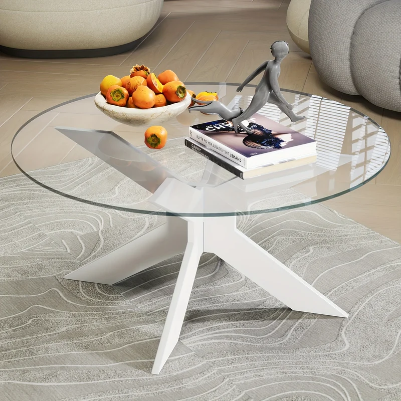 Round Coffee Table Made Of Tempered Glass, Living Room Table, Modern Sofa Table, Coffee Table, Glass Table For Living Room, Balcony, Bedroom, 80x40cm