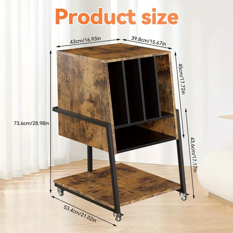 Bijzettafel – Sidetable – Nachttafeltje – Opbergmeubel – Platenkast – Vintage Bruin – 4 Vak Compartimenten – Draagkracht 140 kg