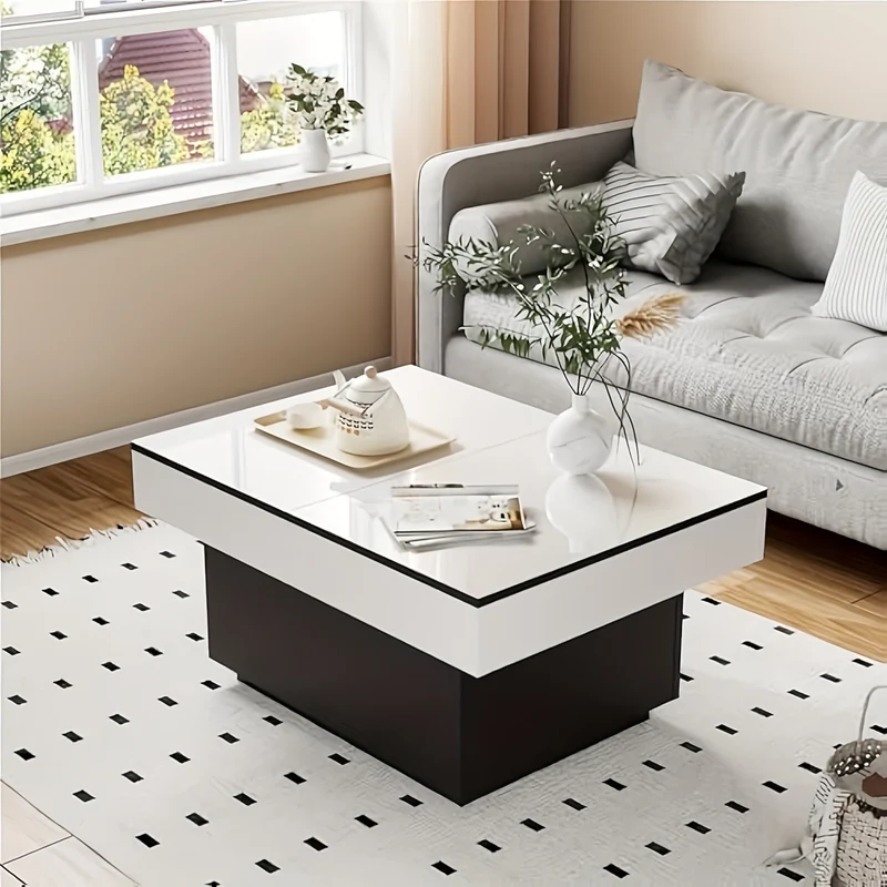 Salontafel – Bijzettafel – Woonkamertafel – Koffietafel – Tafel – Modern Hout – Uitbreidbaar Uitschuifblad – 2 Verborgen Opbergvakken – Wit – 80x58x40 cm