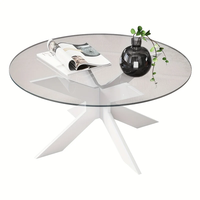 Ronde Salontafel – Koffietafel – Woonkamertafel – Bijzettafel – Glazen Tafel – Transparant Gehard Glas – Massief Houten Poten – 80x80x41 cm – Modern Minimalistisch Design