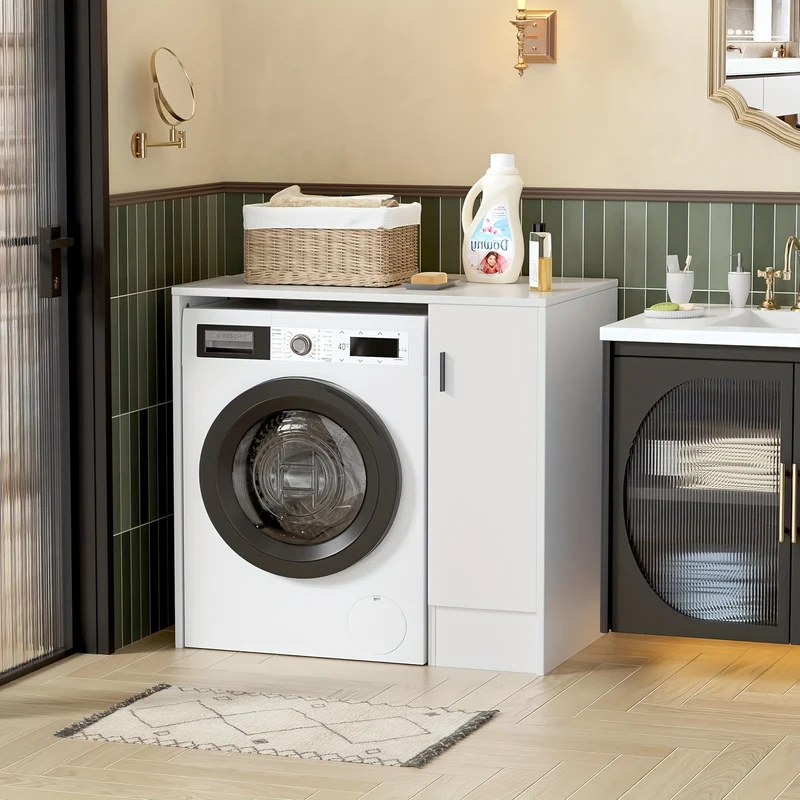 Wasmachinekast – Wasmachine Meubel – Opbergkast – Ombouw – Kast – Wit – 96x62x90 cm – Stevig Bovenblad 15mm – Ruimtebesparend Ontwerp
